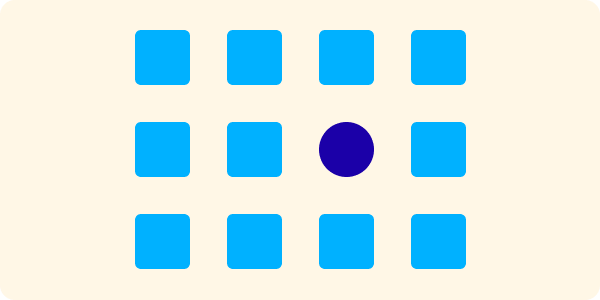 graphical illustration of a grid of squares, with one of the sqaures replaced by a cirlce.